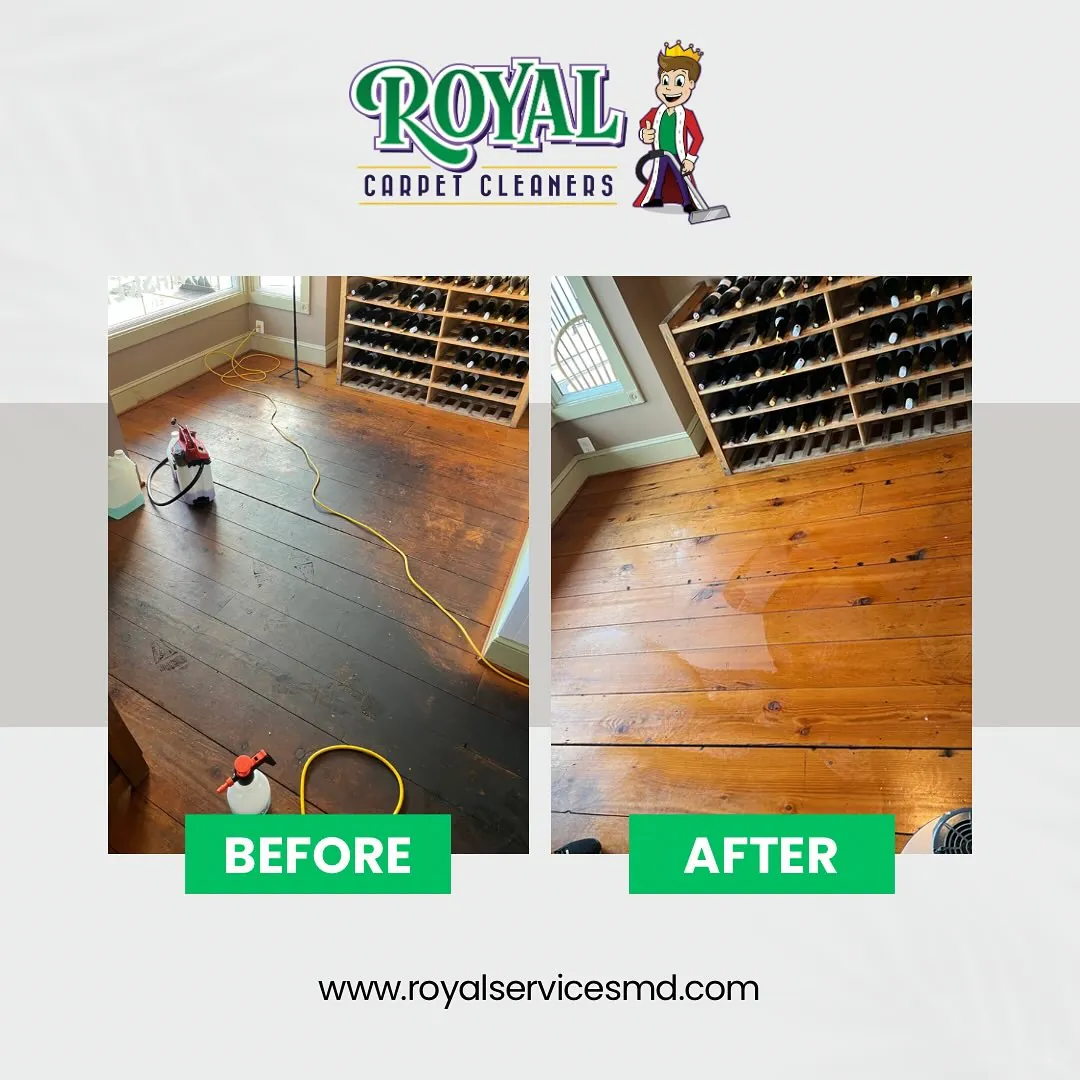 Hardwood floor during professional clean and buff procedure in Columbia